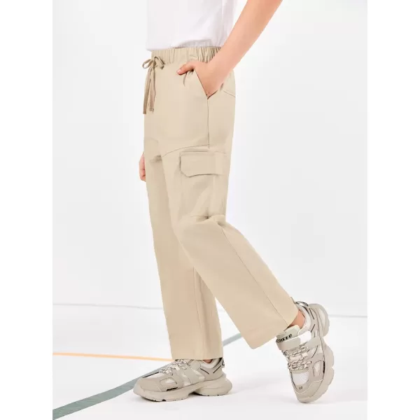 Haloumoning Boys Cargo Pants Drawstring Elastic Waist School Uniform Pull On Pants with Pockets