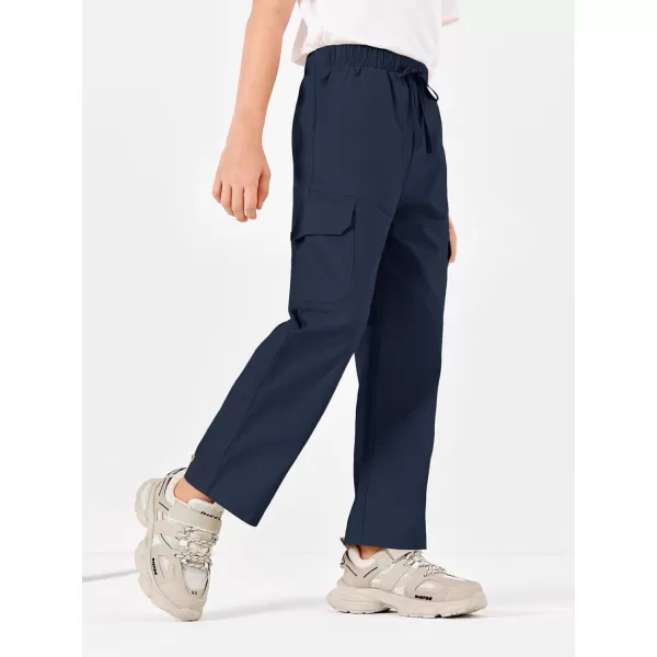 Haloumoning Boys Cargo Pants Drawstring Elastic Waist School Uniform Pull On Pants with Pockets