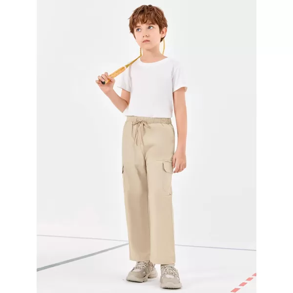 Haloumoning Boys Cargo Pants Drawstring Elastic Waist School Uniform Pull On Pants with Pockets