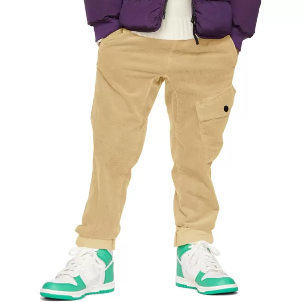 Haloumoning Boys Corduroy Pants Pull on Elastic Waist Slant Pocket Straight Leg Pants 3-14 Years