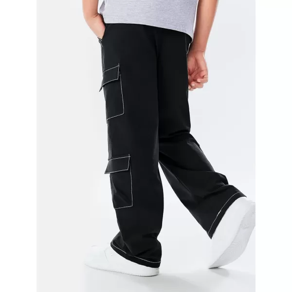 Haloumoning Boys Drawstring Elastic Waist Cargo Pants Straight Leg Streetwear Summer Trousers 4-14 Years