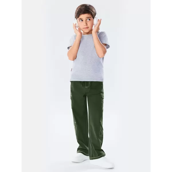 Haloumoning Boys Drawstring Elastic Waist Cargo Pants Straight Leg Streetwear Summer Trousers 4-14 Years
