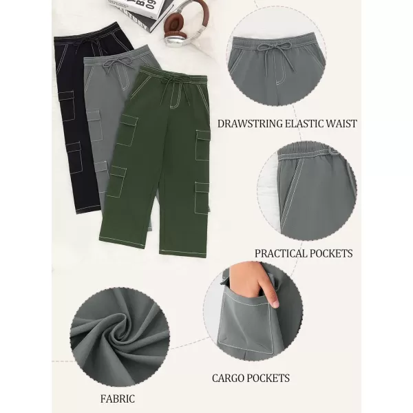 Haloumoning Boys Drawstring Elastic Waist Cargo Pants Straight Leg Streetwear Summer Trousers 4-14 Years