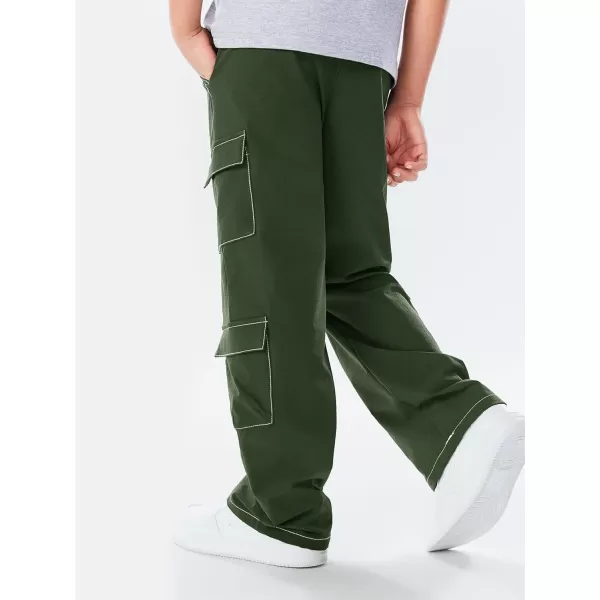 Haloumoning Boys Drawstring Elastic Waist Cargo Pants Straight Leg Streetwear Summer Trousers 4-14 Years