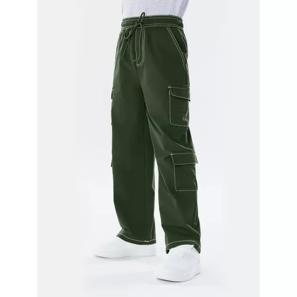 Haloumoning Boys Drawstring Elastic Waist Cargo Pants Straight Leg Streetwear Summer Trousers 4-14 Years