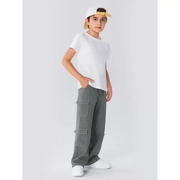 Haloumoning Boys Drawstring Elastic Waist Cargo Pants Straight Leg Streetwear Summer Trousers 4-14 Years