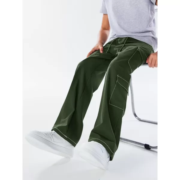 Haloumoning Boys Drawstring Elastic Waist Cargo Pants Straight Leg Streetwear Summer Trousers 4-14 Years