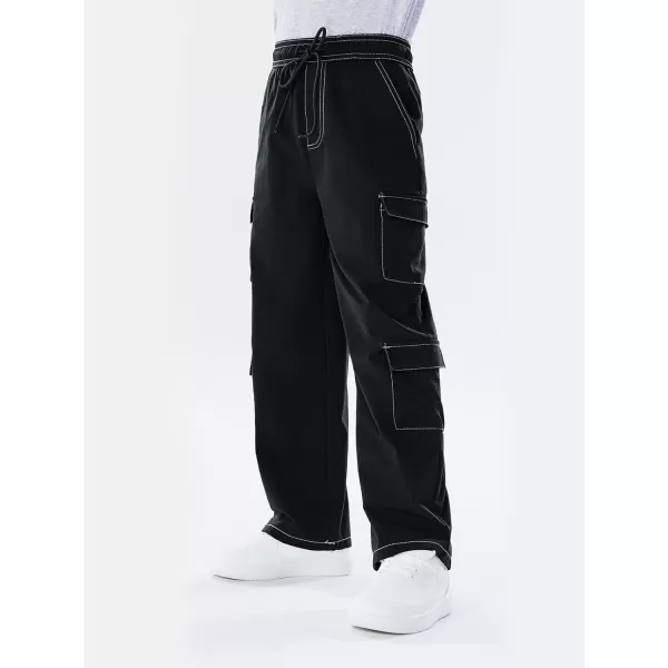 Haloumoning Boys Drawstring Elastic Waist Cargo Pants Straight Leg Streetwear Summer Trousers 4-14 Years