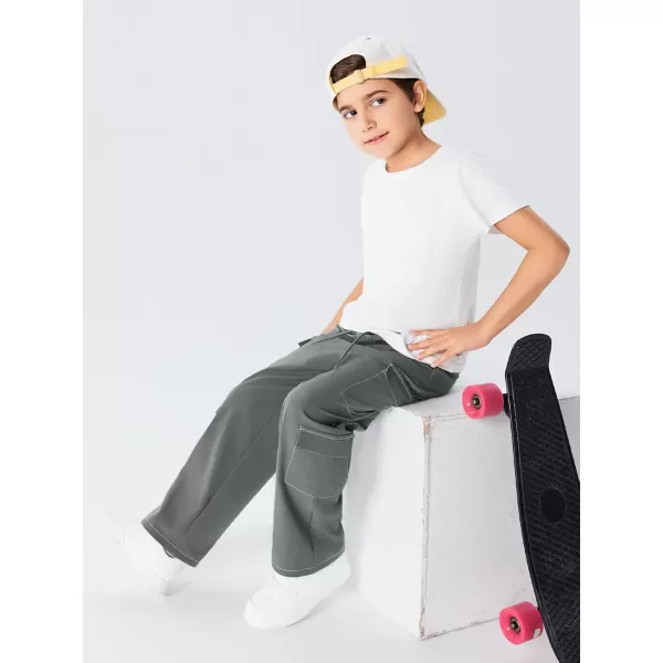 Haloumoning Boys Drawstring Elastic Waist Cargo Pants Straight Leg Streetwear Summer Trousers 4-14 Years