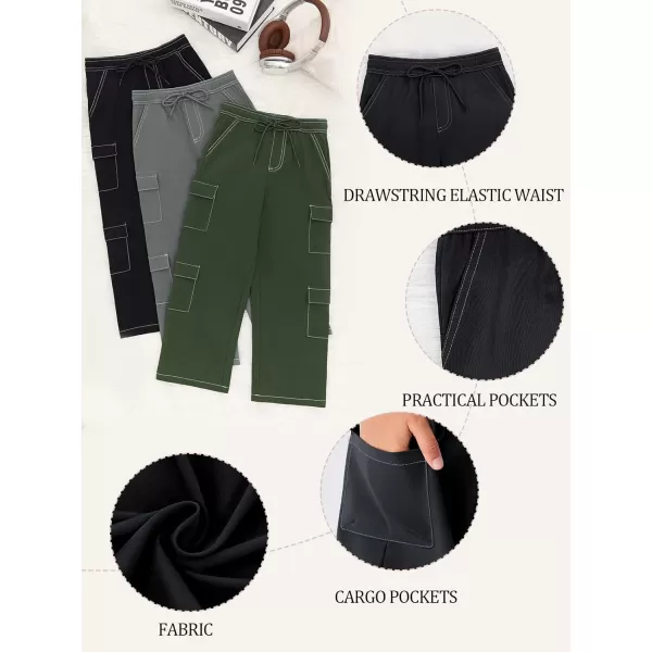 Haloumoning Boys Drawstring Elastic Waist Cargo Pants Straight Leg Streetwear Summer Trousers 4-14 Years