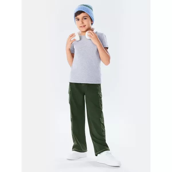 Haloumoning Boys Drawstring Elastic Waist Cargo Pants Straight Leg Streetwear Summer Trousers 4-14 Years