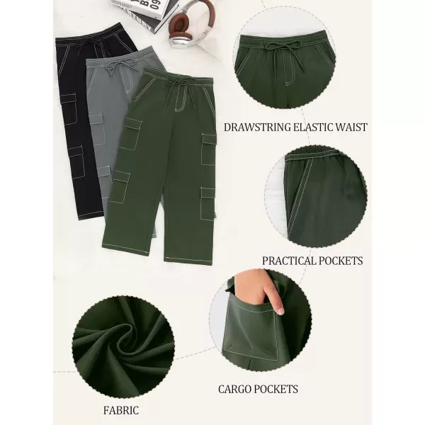 Haloumoning Boys Drawstring Elastic Waist Cargo Pants Straight Leg Streetwear Summer Trousers 4-14 Years