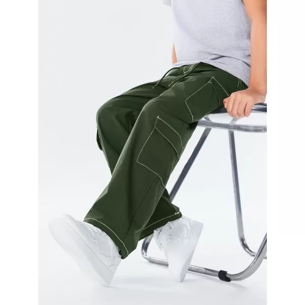 Haloumoning Boys Drawstring Elastic Waist Cargo Pants Straight Leg Streetwear Summer Trousers 4-14 Years