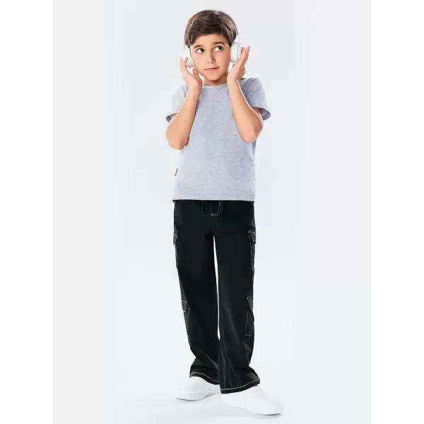 Haloumoning Boys Drawstring Elastic Waist Cargo Pants Straight Leg Streetwear Summer Trousers 4-14 Years