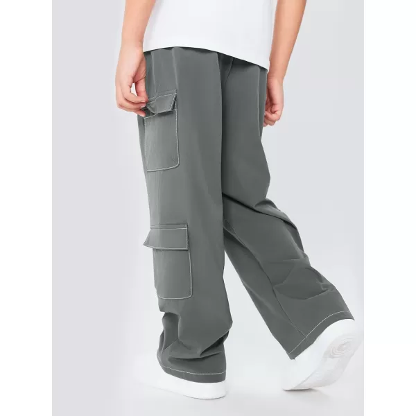 Haloumoning Boys Drawstring Elastic Waist Cargo Pants Straight Leg Streetwear Summer Trousers 4-14 Years