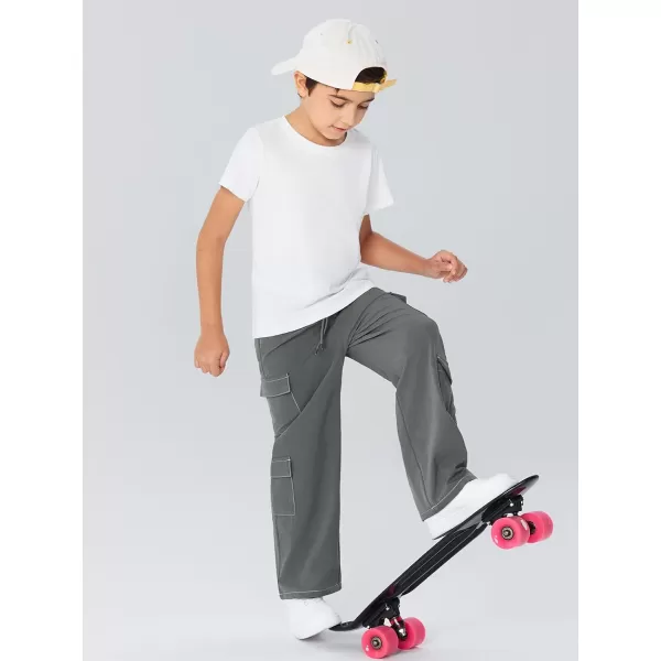 Haloumoning Boys Drawstring Elastic Waist Cargo Pants Straight Leg Streetwear Summer Trousers 4-14 Years