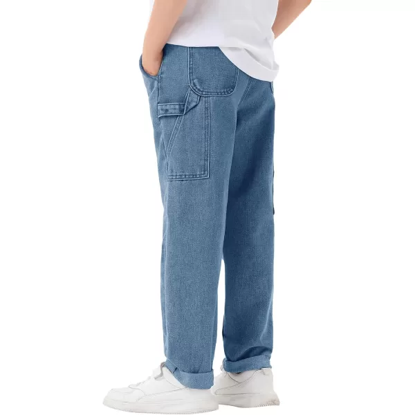 Haloumoning Boys Elastic Waist Jeans Kids Fashion Loose Fit Straight Leg Denim Pants with Pockets