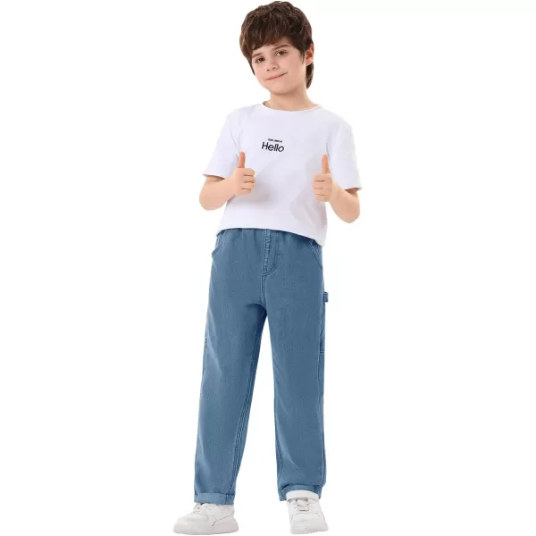 Haloumoning Boys Elastic Waist Jeans Kids Fashion Loose Fit Straight Leg Denim Pants with Pockets