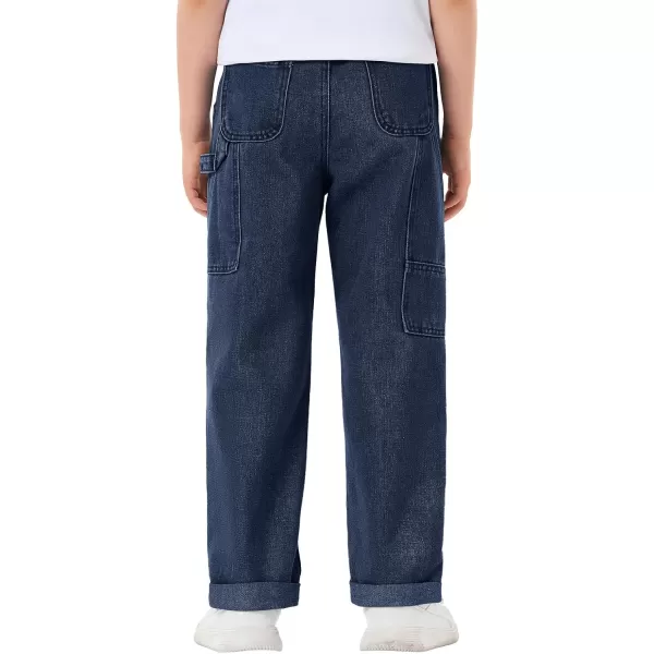 Haloumoning Boys Elastic Waist Jeans Kids Fashion Loose Fit Straight Leg Denim Pants with Pockets