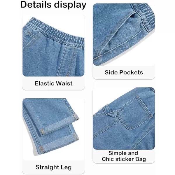 Haloumoning Boys Elastic Waist Jeans Kids Fashion Loose Fit Straight Leg Denim Pants with Pockets