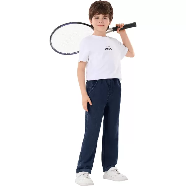 Haloumoning Boys Elastic Waist Jeans Kids Fashion Loose Fit Straight Leg Denim Pants with Pockets