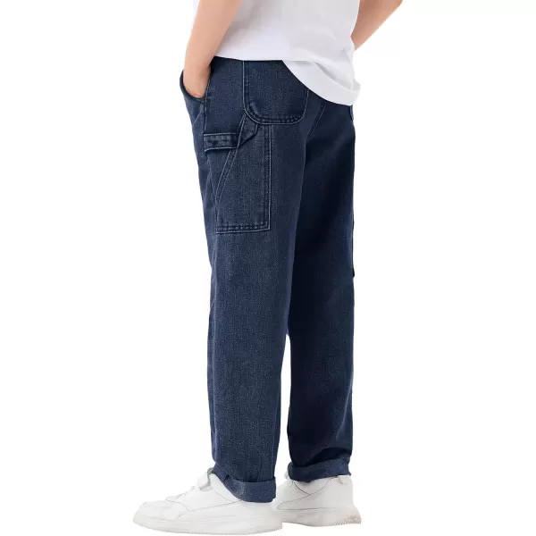 Haloumoning Boys Elastic Waist Jeans Kids Fashion Loose Fit Straight Leg Denim Pants with Pockets