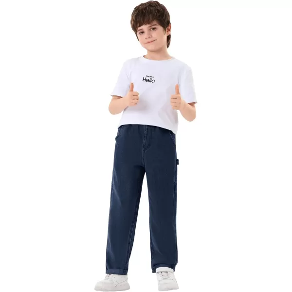Haloumoning Boys Elastic Waist Jeans Kids Fashion Loose Fit Straight Leg Denim Pants with Pockets