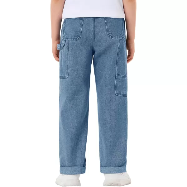 Haloumoning Boys Elastic Waist Jeans Kids Fashion Loose Fit Straight Leg Denim Pants with Pockets