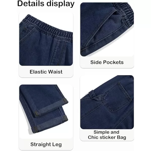 Haloumoning Boys Elastic Waist Jeans Kids Fashion Loose Fit Straight Leg Denim Pants with Pockets