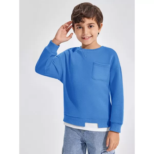 Haloumoning Boys Fleece Lined Sweatshirts Kids Fall Fashion Crewneck Pullover Clothes with Pocket 5-14 Years