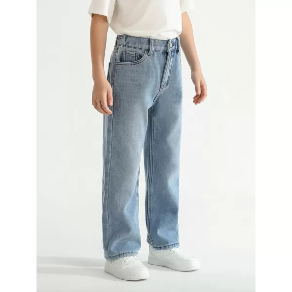 Haloumoning Boys Jeans Kids Fashion Fleece Lined Elastic Waist Denim Pants with Pockets 5-14 Years
