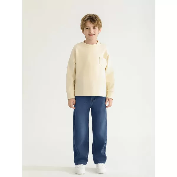 Haloumoning Boys Jeans Kids Fashion Fleece Lined Elastic Waist Denim Pants with Pockets 5-14 Years