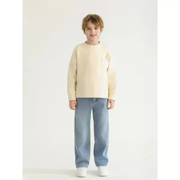 Haloumoning Boys Jeans Kids Fashion Fleece Lined Elastic Waist Denim Pants with Pockets 5-14 Years