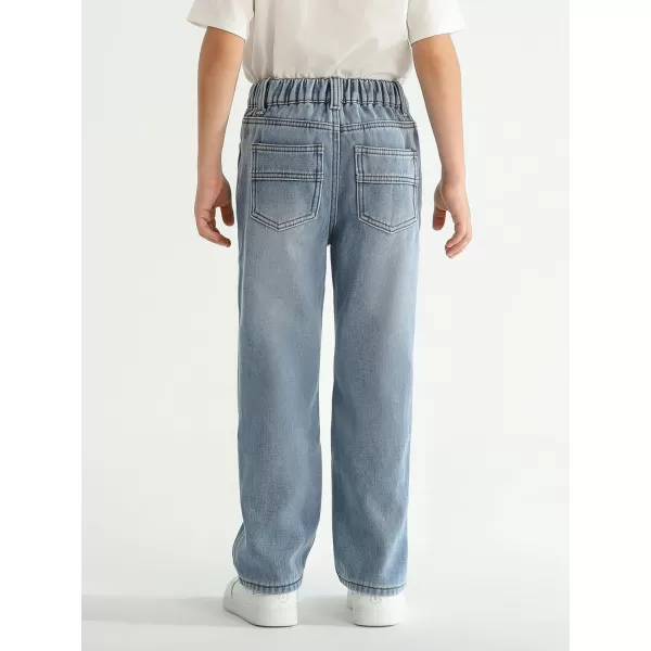Haloumoning Boys Jeans Kids Fashion Fleece Lined Elastic Waist Denim Pants with Pockets 5-14 Years