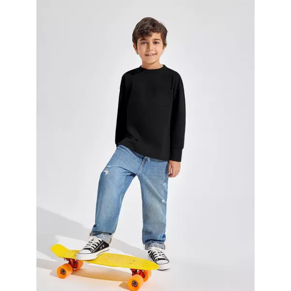 Haloumoning Boys Long Sleeve Shirts Kids Fashion Crewneck Side Slit Tops Tees with Pocket 5-14 Years