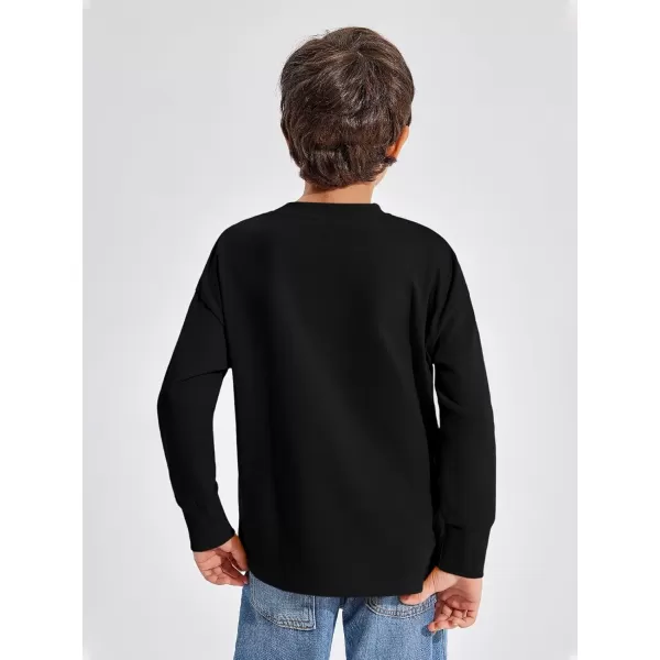 Haloumoning Boys Long Sleeve Shirts Kids Fashion Crewneck Side Slit Tops Tees with Pocket 5-14 Years