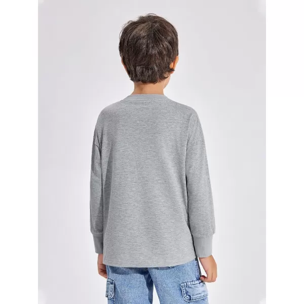 Haloumoning Boys Long Sleeve Shirts Kids Fashion Crewneck Side Slit Tops Tees with Pocket 5-14 Years