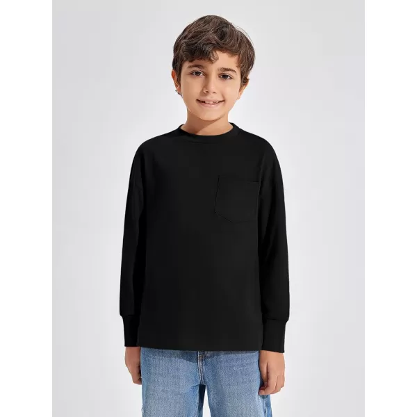 Haloumoning Boys Long Sleeve Shirts Kids Fashion Crewneck Side Slit Tops Tees with Pocket 5-14 Years