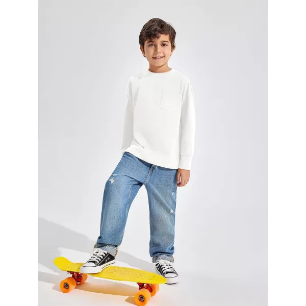 Haloumoning Boys Long Sleeve Shirts Kids Fashion Crewneck Side Slit Tops Tees with Pocket 5-14 Years