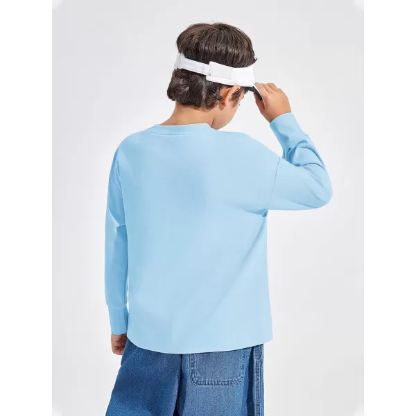 Haloumoning Boys Long Sleeve Shirts Kids Fashion Crewneck Side Slit Tops Tees with Pocket 5-14 Years