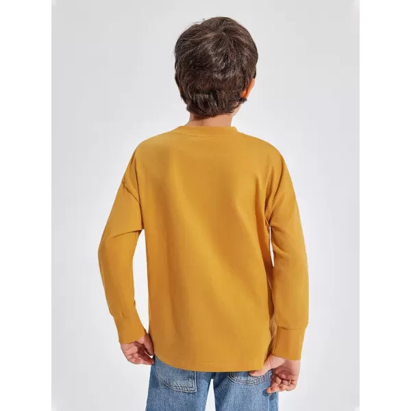 Haloumoning Boys Long Sleeve Shirts Kids Fashion Crewneck Side Slit Tops Tees with Pocket 5-14 Years