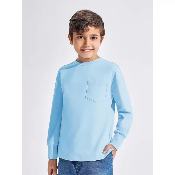 Haloumoning Boys Long Sleeve Shirts Kids Fashion Crewneck Side Slit Tops Tees with Pocket 5-14 Years