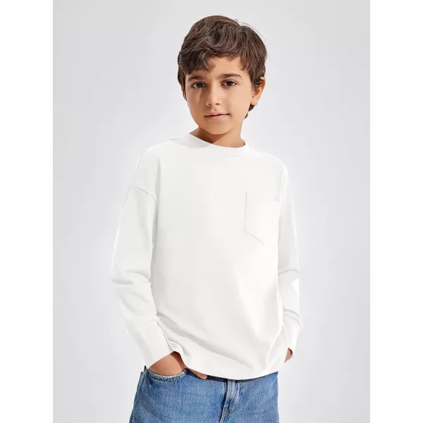 Haloumoning Boys Long Sleeve Shirts Kids Fashion Crewneck Side Slit Tops Tees with Pocket 5-14 Years