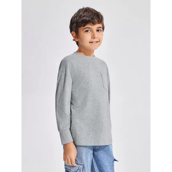 Haloumoning Boys Long Sleeve Shirts Kids Fashion Crewneck Side Slit Tops Tees with Pocket 5-14 Years