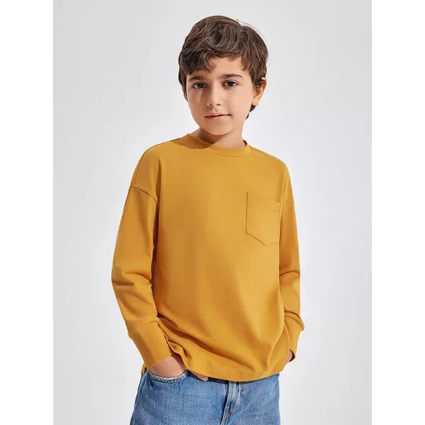 Haloumoning Boys Long Sleeve Shirts Kids Fashion Crewneck Side Slit Tops Tees with Pocket 5-14 Years