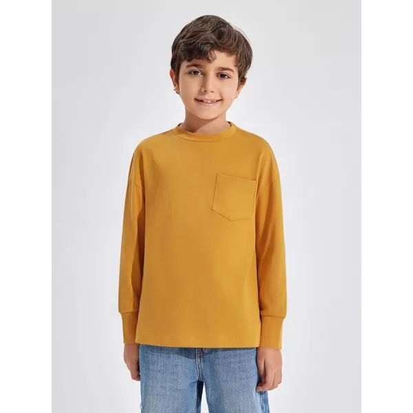 Haloumoning Boys Long Sleeve Shirts Kids Fashion Crewneck Side Slit Tops Tees with Pocket 5-14 Years