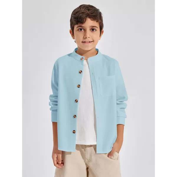 Haloumoning Boys Mandarin Collar Long Sleeve Button Down Shirts 5-14 Years