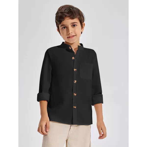 Haloumoning Boys Mandarin Collar Long Sleeve Button Down Shirts 5-14 Years