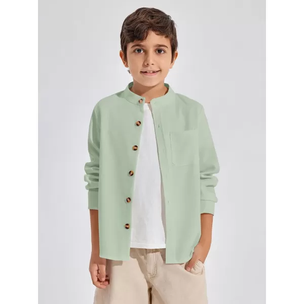 Haloumoning Boys Mandarin Collar Long Sleeve Button Down Shirts 5-14 Years