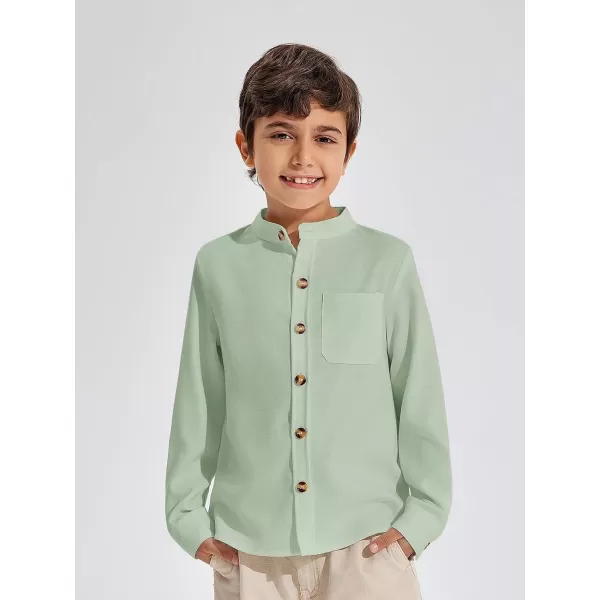 Haloumoning Boys Mandarin Collar Long Sleeve Button Down Shirts 5-14 Years